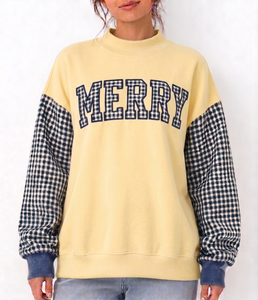 Sudadera de Invierno para Mujer con Logotipo Frontal Personalizado, Cuello Alto, Color Amarillo Mantequilla, 100% Algodón, Estampado a Cuadros, Estilo Casual Urbano - Product Image 1