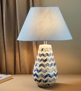 Modern Ceramic Table Lamp Blue Chevron Pattern <b>Bell</b> Shade LED Warm Light Bedroom Decorative <b>Small</b> Size Switch Control - Product Image 1