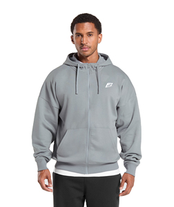 Sweat-shirt à capuche zippé intégral pour homme, en molleton 100% coton épais, coupe oversize à épaules tombantes, gris uni, style streetwear - Product Image 1