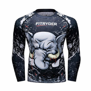 Fitryder <b>Men's</b> Long Sleeve MMA Rash Guard Heat-Transfer Printed Green Dragon Design Quick Dry <b>Compression</b> 220g <b>Shirt</b> - Product Image 5
