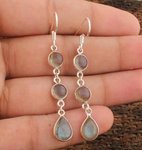 Natural Labradorite 925 <b>Sterling</b> <b>Silver</b> <b>Drop</b> <b>Earrings</b> Luxury Wedding Party Jewelry for Women - Product Image 2