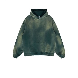 เสื้อฮู้ดโอเวอร์ไซส์ผู้ชาย สีเบจล้วน ผ้าฝ้ายฟลีซ สวมใส่สบายๆ สำหรับฤดูใบไม้ร่วง ทรงปกติ แบบถัก - Product Image 5