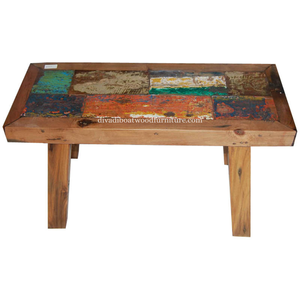 Banco Rita de Madera de Barco Reciclada, Diseño Patchwork, Color Original, Ecológico, Hecho a Mano, Minimalista, Sostenible, para Interiores y Exteriores - Product Image 3