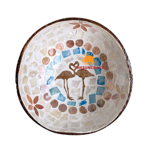 Personalisierte Namens-Logo Perlmutt-Einlage Natürliche Kokosnuss-Schale Flamigo Kunst Tischgeschirr Handwerk Heimdekoration Großhandel - Product Image 1