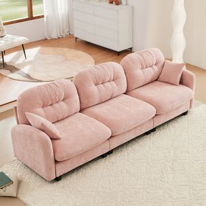 Divano Componibile a Tre Posti in Morbido Tessuto Chenille, Schiuma ad Alta Densità, Design Trapuntato e Plissettato per un Soggiorno Ergonomico - Product Image 1