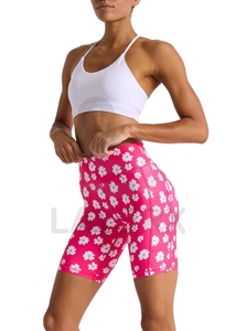 Shorts de sport taille haute pour femmes, motif floral, poches latérales, écologiques, extensibles dans quatre sens, en Spandex/Polyester, respirants, séchage rapide, pour gym et yoga - Product Image 3