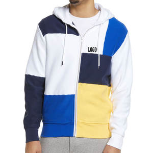 Sweat à capuche zippé pour homme avec logo personnalisable, poches kangourou, manches longues et poignets côtelés pour un ajustement décontracté, color block. - Product Image 4