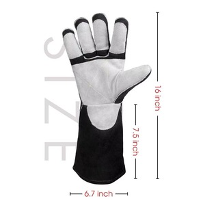 Gants de soudage en cuir de couleur unie, à doigts entiers, ajustement facile, résistants à la chaleur, durables, gants de sécurité pour le travail - Product Image 2