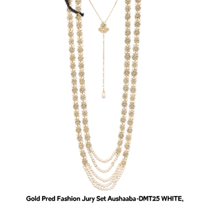 Gold Plated Fashion Jewelry <b>Set</b> Austrian Stone & <b>Pearl</b> Long <b>Necklace</b>-DMT25 WHITE - Product Image 2