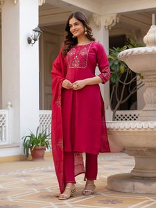 Women's Viscose Mango Silk Embroidered Kurta <b>Pant</b> Dupatta Set | <b>Sequins</b> Hand Work | Export Quality Apparel - Product Image 3