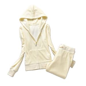 <b>Women</b> Winter Plus Size Solid <b>Velvet</b> 100% Cotton 2-Piece Tracksuit Set with Hoodie Trousers & <b>Jacket</b> - Product Image 5