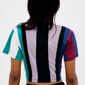 Camiseta Corta de Fútbol Americano a Rayas para Mujer, con Parche de Chenilla, Manga Corta, Poliéster, Ropa Urbana, Fabricación OEM - Product Image 3
