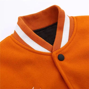 Men's Orange Varsity <b>Jacket</b> With Embroidered Letter K And <b>Stars</b> Turn-down Collar Regular Fit Autumn Wear - Product Image 3