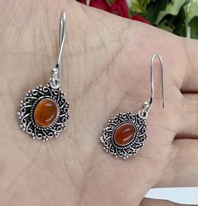 Boucles d'oreilles pendantes en cornaline style vintage, plaquées argent, en laiton, pour femme, tendance, vente chaude - Product Image 4