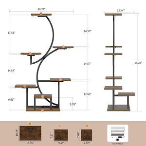 Handcrafted Multi-Tier Metal & Wooden Plant Stand Indoor Floor Standing Flower Pot Display <b>Shelf</b> for Living Room Balcony Patio - Product Image 6