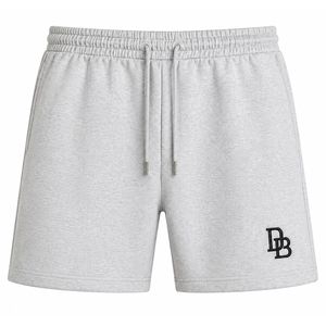 Shorts décontractés gris en coton pour hommes avec cordon de serrage, broderie personnalisée sur le devant, taille mi-haute, respirants, tissu personnalisé - Product Image 1