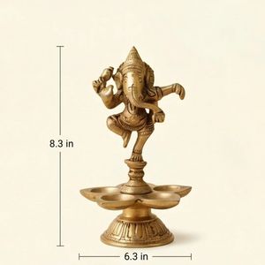Ganesha dansant en laiton artisanal authentique de qualité supérieure, Panch Aarti Diya, export en gros d'Inde - Product Image 2