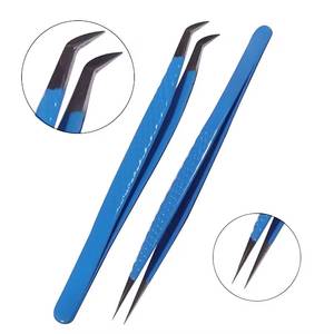 Pince à épiler de précision en acier inoxydable bleue à pointe lisse pour extensions de cils - Product Image 6