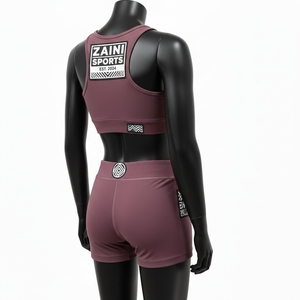 Ensemble short et haut pour femme en nylon et élasthanne GSM, rose poudré, avec panneau jacquard contrastant et logo thermocollé, en coton - Product Image 5