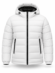 <b>Men's</b> <b>White</b> Hooded <b>Puffer</b> <b>Jacket</b> Winter Waterproof Quick Dry Windproof Casual Zipper Polyester Wadding Regular Length Solid - Product Image 1