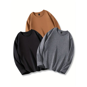 Men's <b>Long</b> Sleeve <b>T</b>-<b>Shirt</b> Regular Fit Solid Color O-Neck Casual Knitted 100% Cotton Regular Length <b>Black</b> Gray Brown Front - Product Image 1