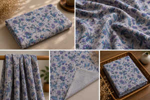 Tissu Popeline 100% Coton Imprimé Floral Bleu Violet Écologique Léger et Doux pour Robe Fille, Kurti, Vêtement Tendance - Product Image 6