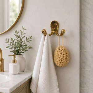 SHUBHAM Solid Brass Double Wall <b>Hook</b> <b>Decorative</b> <b>Coat</b> Rail <b>Hook</b> Gold Finish for Home Entryway Bathroom - Product Image 3