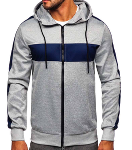 Sweat-shirt à capuche long en polyester respirant et léger avec blocs de couleur contrastés personnalisés pour hommes - Product Image 1