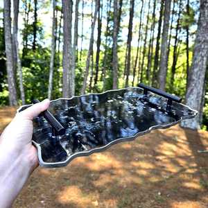 Agate Inspired Resin Tray Black & <b>Silver</b> Flakes Decorative Charcuterie Board - Product Image 4
