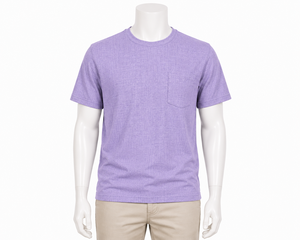 เสื้อยืดคอกลมแขนสั้นทรงเข้ารูปลำลองสำหรับผู้ชาย ผ้าคอตตอนเจอร์ซีย์ถัก พร้อมกระเป๋าลายพิมพ์ด้านหน้า - Product Image 4