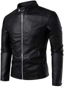 Blouson moto en cuir noir slim fit pour homme, col montant, fermeture éclair, manches classiques, idéal pour l'automne - Product Image 3