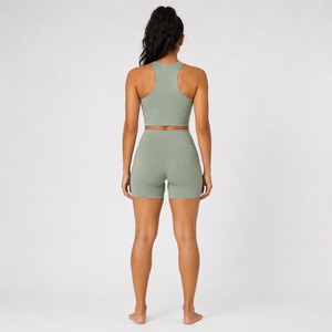 High Quality <b>Women</b> Sports Bra And <b>Shorts</b> <b>Set</b> Custom Logo Breathable Stretch Fitness Gym Workout Activewear <b>Set</b> Wholesale OEM - Product Image 6
