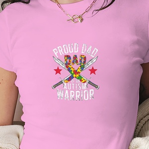 Proud Dad of an Autism Warrior Camiseta corta de punto con estampado Y2K para mujer - Product Image 2
