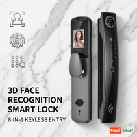 Serrure de porte intelligente en alliage d'aluminium, identification faciale, empreinte digitale, mot de passe, carte RFID, clé, 8-en-1, serrure électronique biométrique, Cloud Tuya Smart Life