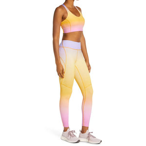 Conjunto de yoga para mujer, de color liso, que absorbe el sudor, con aberturas, sujetador deportivo de soporte medio con tirantes cruzados y leggings de cintura alta, ropa deportiva transpirable - Product Image 2