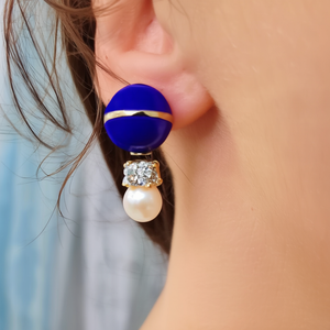 Indigo Ball Pearl Daily Wear Stud Earrings-Gold Plated Zircon & Imitation Pearl - Product Image 3