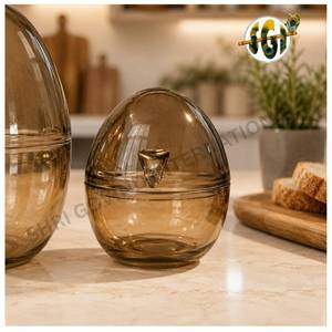 Oval <b>Glass</b> Bowl With Lid <b>Heat</b> <b>Resistant</b> Home Decoration - Product Image 1