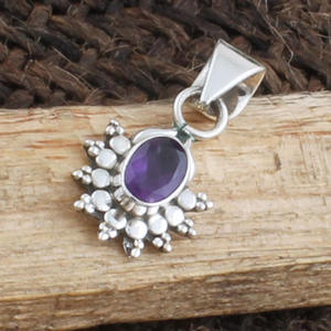 Pendentif en améthyste naturelle, argent sterling 925, bijoux faits à la main, collier avec pierre précieuse violette, charme pour femmes, vente en gros - Product Image 4
