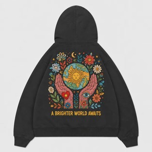 Hoodie en tissu tricoté 100% coton, molleton coton-polyester, coupe ample et carrée, épaules tombantes, broderie effet usé, impression DTG disponible - Product Image 6