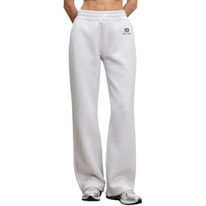 Pantalon de jogging gris chiné pour femme, coupe droite décontractée, ample, en mélange de coton confortable, pour la détente et le sport - Product Image 1
