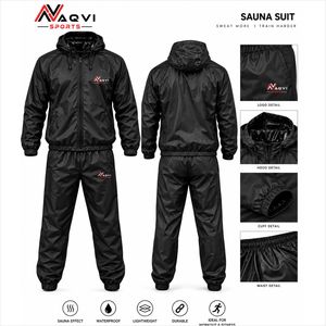 Traje de Sauna con Capucha Negro Personalizado para Unisex, Ligero, Impermeable, Ropa Deportiva, Traje para Sudar, Entrenamiento Físico, Chándal - Product Image 3