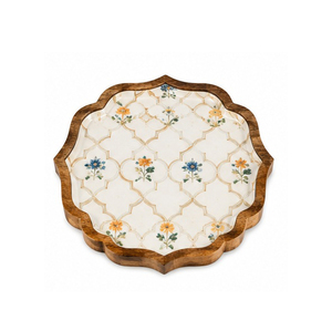 Bandeja de Almacenamiento Rectangular de Madera con Patrón Floral, Borde Tallado, Acabado Pulido, Diseño Moderno y Lujoso, Multifuncional, Apilable, Apta para Lavavajillas - Product Image 2