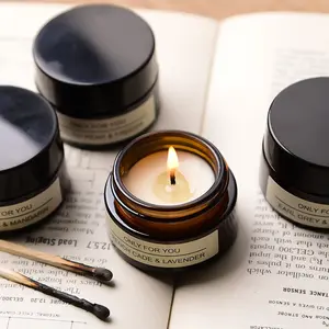 Custom Cheap Small Brown Glass Jar Candles With Gift Box Restaurant Party Hotel Decor Smokeless 4.3x3.3cm Home Scented Candles