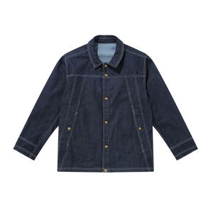 Custom Logo Stylish Design Sports Blue Streetwear Patch <b>Mens</b> Jean <b>Denim</b> Fur <b>Jackets</b> for <b>Men</b> - Product Image 1