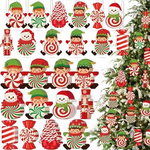 24 Adornos Navideños de Madera con Diseño de Duende, Papá Noel, Pingüino y Pan de Jengibre, Adornos con Diseño de Bastones de Caramelo y Cuerdas para Decoración de Paredes del Hogar - Product Image 1