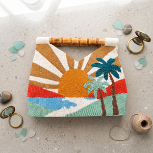 Bohemian Beaded <b>Tote</b> <b>Bag</b> Citrus Pattern for Handmade <b>Summer</b> Beach with Bamboo Handle Open Single SATIN Lining - Product Image 3