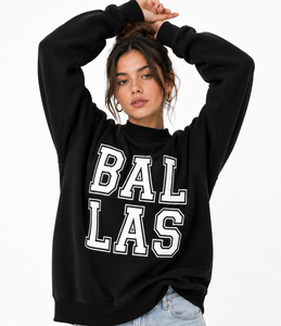Sudadera de cuello redondo extragrande con estampado de letras Balas OEM para mujer, forro polar, estilo casual, manga larga, moda de invierno - Product Image 4