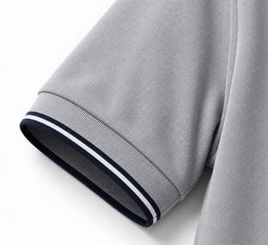 Polo de Manga Corta Gris para Hombre, Algodón Piqué, Casual, con Botones, Color Sólido, Transpirable, Tejido de Punto, Corte Regular - Product Image 3