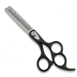 Tijeras de Peluquería Profesionales de Diseño Moderno con 3 Orificios, Mango de Plástico Negro, Acero Inoxidable, para Adelgazar el Cabello - Product Image 1