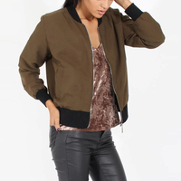 Blouson bomber uni pour femme, col rond, polyester, style utilitaire, longueur normale, fermeture éclair, blousons bomber pour femmes